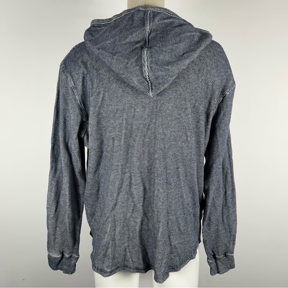 Lucky Brand Hoodie Mens L Gray Blue Henley Long Sleeve Hooded Pullover Sweater - Picture 4 of 9